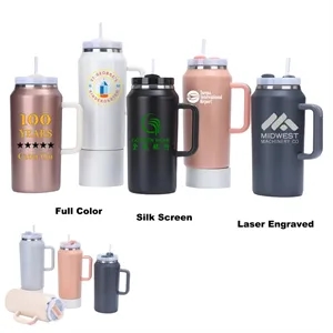 64 oz Insulated Stainless Steel Tumbler With Handle Straw