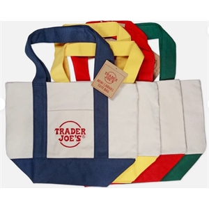 Custom Logo Trader Joe's Large Heavy Lcanvas Tote Bags With Front Pocket