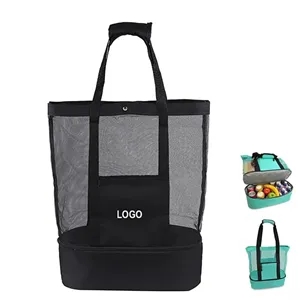 Custom Logo Mesh Tote Insulated Cooler Beach Bag