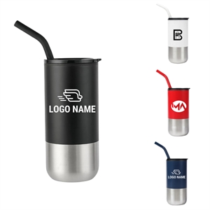 Custom Logo 16 Oz. Stainless Steel Tumbler with Straw