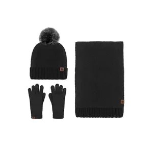 Winter Warm Knitted Scarf Beanie Hat and Gloves Set