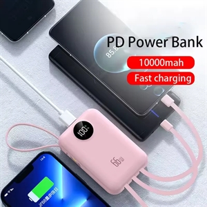 Custom Logo 66W Fast Charging Power Bank 10000mah with Built-in Cable