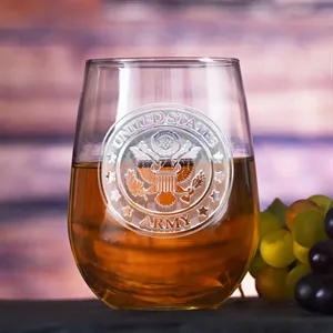 Engraved Army Stemless Wine Glass