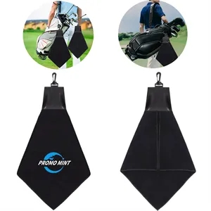 Black Triangle Golf Towel with Leatherette  Swivel Hook