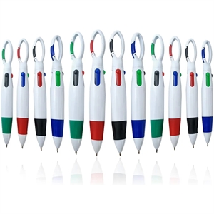 4-Color Multicolor Ballpoint Pens with Carabiner Keychain