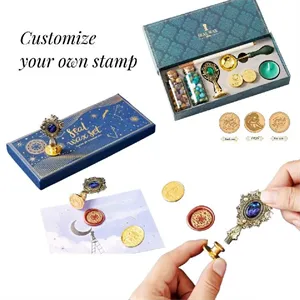 Vintage Metal Handle Wax Seal Stamp Set Gift Box