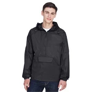 UltraClub Adult Quarter-Zip Hooded Pullover Pack-Away Jacket