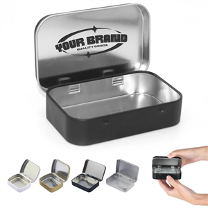 Custom Logo Metal Rectangular Mini Portable Storage Hinged Tin Box