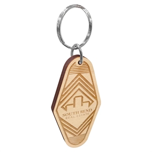 Vintage Etched Birch Motel Keychain Hotel Key Tag