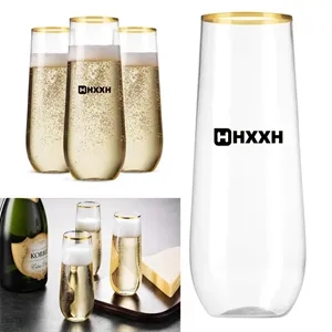 9 Oz Gold Rim Plastic Champagne Flutes