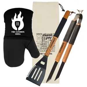 Wood BBQ Set with Mitt