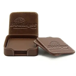 Classic Luxury Executive Desk Leatherette Square Coaster Set