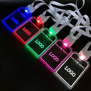 Custom Logo Custom Flashing LED Light Up Acrylic ID Badge With Lanyard
