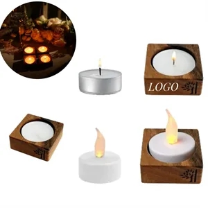 Square Refillable Wood Tea Light Candle Holder with Candl
