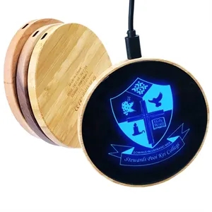Custom Logo Custom Led Logo Wooden Bamboo Wireless Charger With Tempered