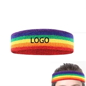 Elastic Cotton Towel Rainbow Headband With Sweat Wicking