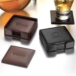 Prestige Leatherette 4 Part Coaster Set /W Stand
