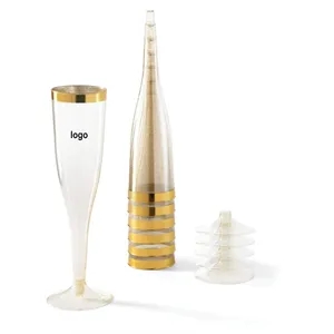 6.5 OZ Gold Rimmed Plastic Champagne Flutes