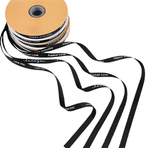 5/8" Black Grosgrain Ribbon w/ Logo  100 yards per roll