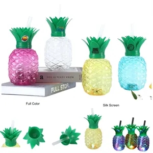 17oz Pineapple-Shaped Plastic Cup with LED Light and Straw