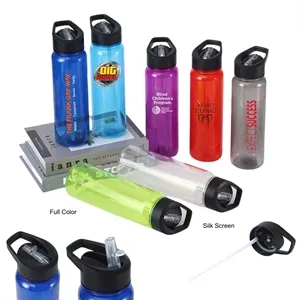 24oz Plastic Water Bottle With Flip Top Cap And Straw