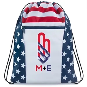 Custom Logo Custom American Flag Drawstring Tote Bags