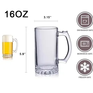 Stout 16oz Glass Mugs Beer Steins With Handle