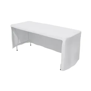 White Open back FITTED Table cover w/front logo (NO STRETCH)