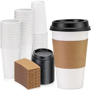 16oz Disposable Coffee Cup with Lid and Sleeve