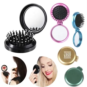 Circular Folding Mirror Massage Comb