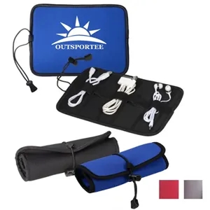 Neoprene Roll-Up Travel Tech Case, Foldable Organizer Pouch