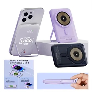 Custom Logo 1W Power Bank With Magnetic Wireless Charger And Stand