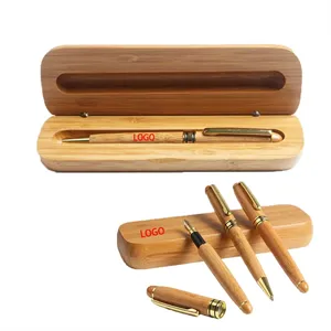 Custom Logo Bamboo Case W/Pen Gift Set