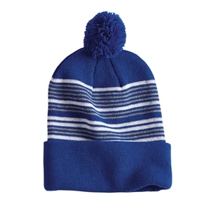 Sportsman 12" Striped Pom-Pom Cuffed Beanie