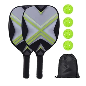 Wooden Pickleball Racket Paddle & Ball Set w/ Drawstring Bag