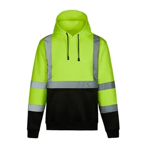 Custom Logo ANSI Class 3 Hi Viz Safety Hooded Sweatshirt, Black Bottom