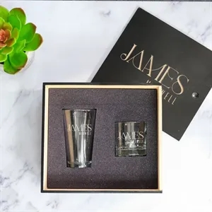 Engraved Beer and Whiskey Glass Gift Set