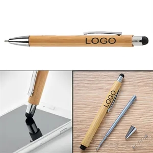 Eco-Friendly Bamboo Wood Click Action Ballpoint Pen w/Stylus