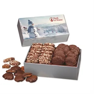 Toffee & Pecan Clusters in Gift Box with Blue Snowman Sleeve