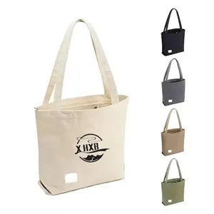 Zipper Cotton Canvas Tote Bag