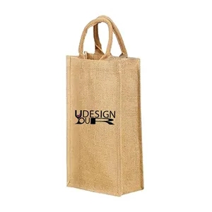Jute Burlap 2 Bottle Wine Tote Bag
