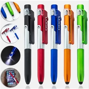 Folding LED Stylus Ballpoint Pen with Phone Stand