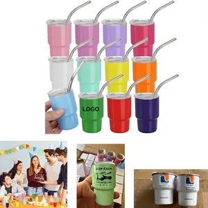3oz Reusable Mini Tumbler Shot Glass with Straw and Lid.
