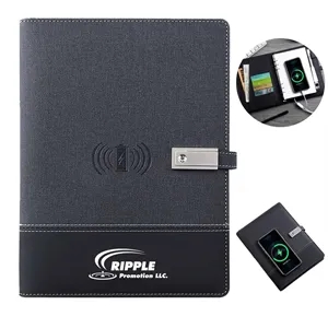 Custom Logo PU Leather Wireless Power Bank Notebook with LED Light