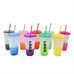 24oz Plastic Color Changing Tumbler with Lids and Straws