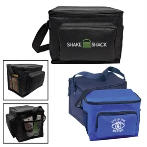 Custom Logo 600D Polyester 6-Pack Cooler w/Side Pockets & Pouch