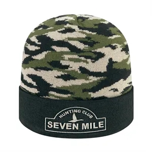 Vintage Tiger Camouflage Knit Cap with Solid Color Cuff