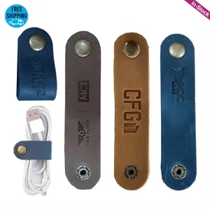 Genuine Leather Cord Organizer USB Holder