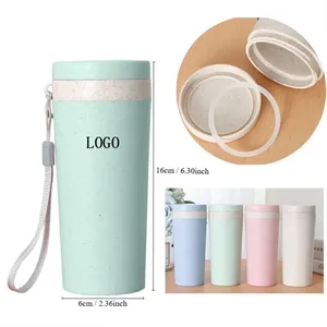 10oz. Eco-Friendly Wheat Straw Water Bottle with Lanyard