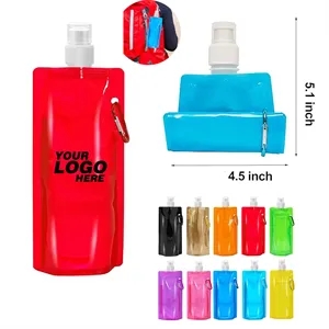 16 Oz Collapsible Reusable Water Bottle With Carabiner Clip